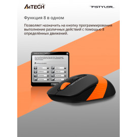 Мышь A4Tech Fstyler FG10 черный/оранжевый оптическая (2000dpi) беспроводная USB (4but)