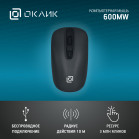 Мышь Оклик 600MW черный оптическая 1600dpi беспров. USB 4but (1487915)