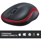 Мышь Logitech M185 черный/красный оптическая (1000dpi) беспроводная USB1.1 для ноутбука (2but)