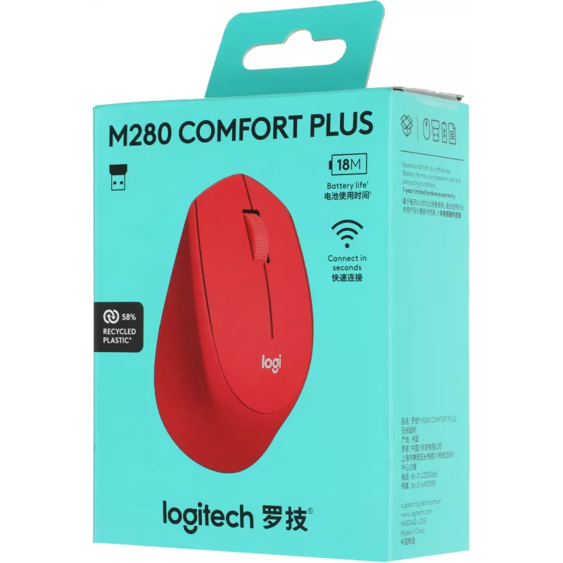 Мышь Logitech M280 красный оптическая 1000dpi беспров. USB 2but (910-004308)