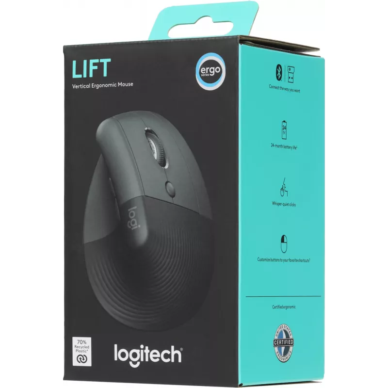 Мышь Logitech Lift графитовый оптическая 4000dpi silent беспров. BT/Radio USB для ноутбука 5but (910-006479)