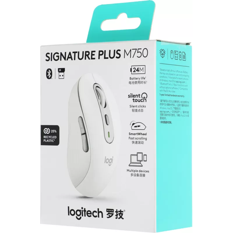 Мышь Logitech M750 белый оптическая 4000dpi беспров. BT/Radio USB 5but (910-006271)