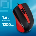Мышь Оклик 225M черный/красный оптическая (1200dpi) USB для ноутбука (3but)