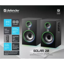 Колонки Defender Solar 20 2.0 черный 20Вт BT беспроводные BT