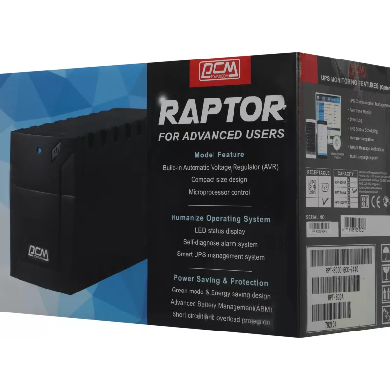 Источник бесперебойного питания Powercom Raptor RPT-800A 480Вт 800ВА черный