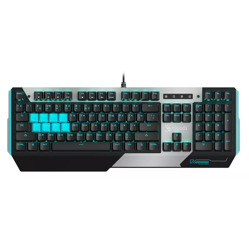 Клавиатура A4Tech B865 механическая серый/черный USB for gamer LED (B865 ICE BLUE) кабель 1.8м