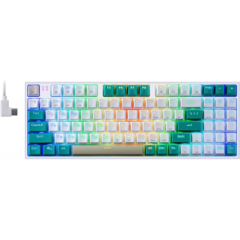 Клавиатура Redragon Veigar механическая белый/синий USB беспроводная BT/Radio for gamer LED (71476) кабель 1.5м