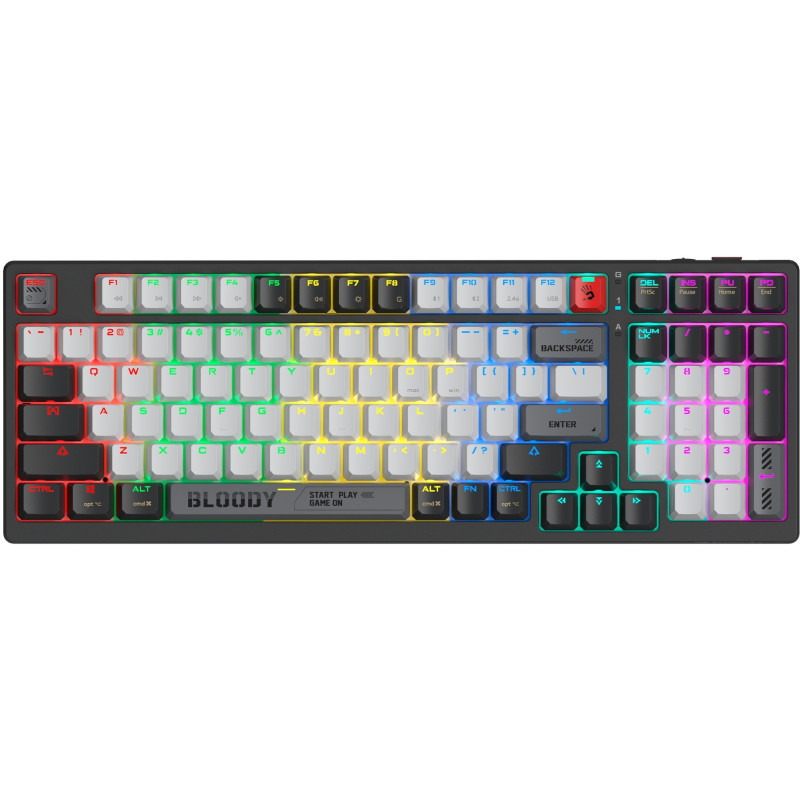 Клавиатура A4Tech Bloody WS98 механическая черный/белый USB беспроводная BT/Radio Multimedia for gamer LED (WS98) Клавиатура A4Tech Bloody WS98 механическая черный/белый USB беспроводная BT/Radio Multimedia for gamer LED (WS98)