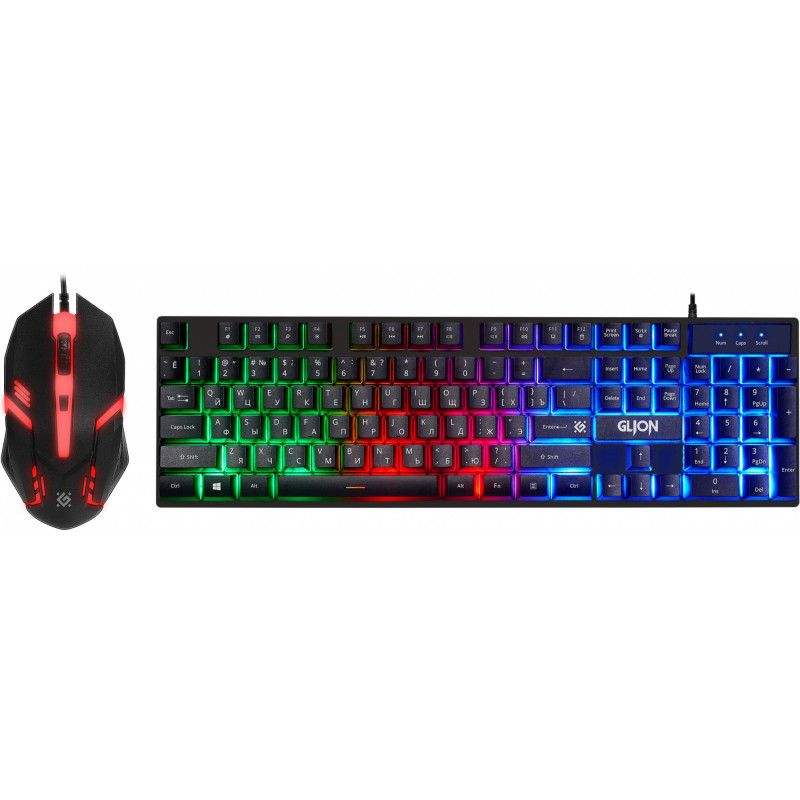Клавиатура + мышь Defender Glion клав:черный мышь:черный/красный USB LED (45123)