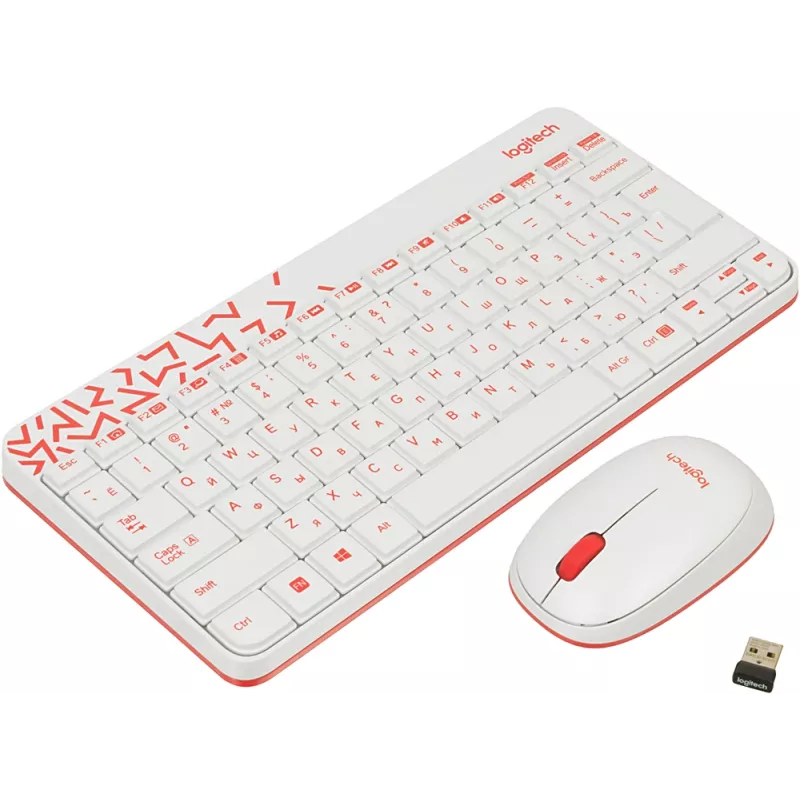 Клавиатура + мышь Logitech MK240 клав:белый/красный мышь:белый/красный USB беспроводная slim Multimedia (920-008160)