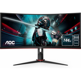 Монитор AOC 34" Gaming CU34G2X черный/красный VA LED 1ms 21:9 HDMI матовая HAS 300cd 178гр/178гр 3440x1440 144Hz FreeSync Premium DP Quad 2K (1440p) USB 8.1кг