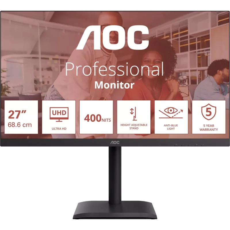 Монитор AOC 27" U27E4CV черный IPS LED 16:9 HDMI M/M матовая HAS Piv 400cd 3840x2160 60Hz DP 4K USB 6.83кг