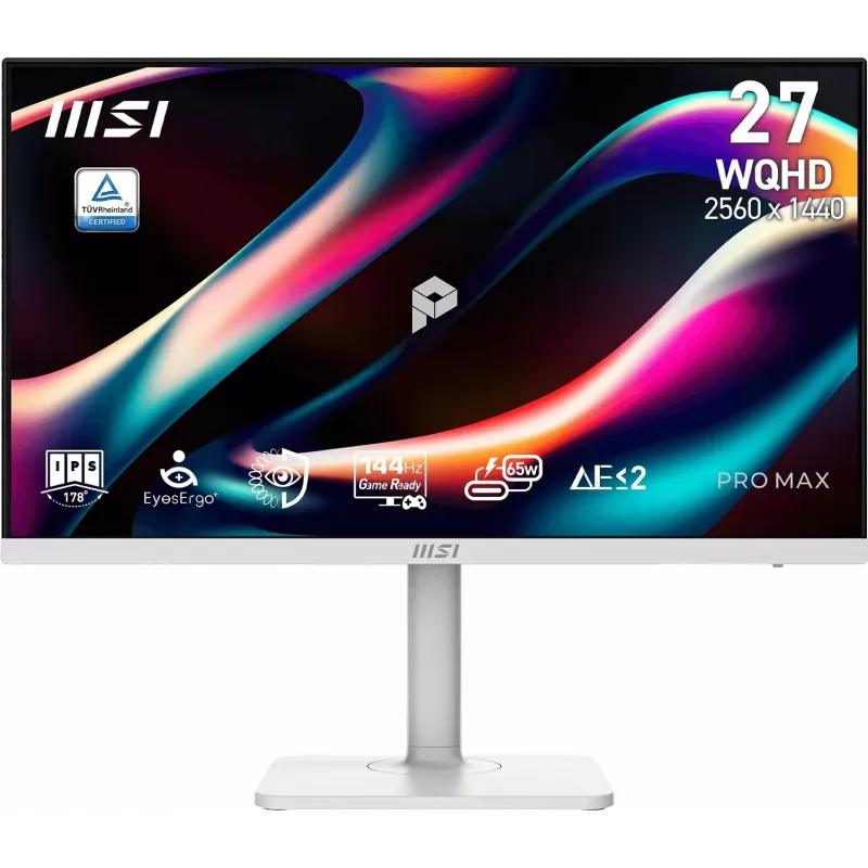 Монитор MSI 27" Pro Max 271QPHW E14 белый IPS LED 4ms 16:9 HDMI M/M матовая HAS Piv 1500:1 300cd 178гр/178гр 2560x1440 144Hz DP Quad 2K (1440p) USB 6.4кг