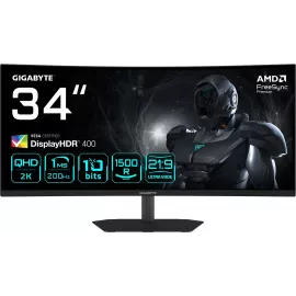 Монитор Gigabyte 34" G34WQC2 EK черный VA LED 21:9 HDMI M/M матовая HAS Piv 4000:1 450cd 178гр/178гр 3440x1440 200Hz FreeSync Premium DP WQ 7.36кг