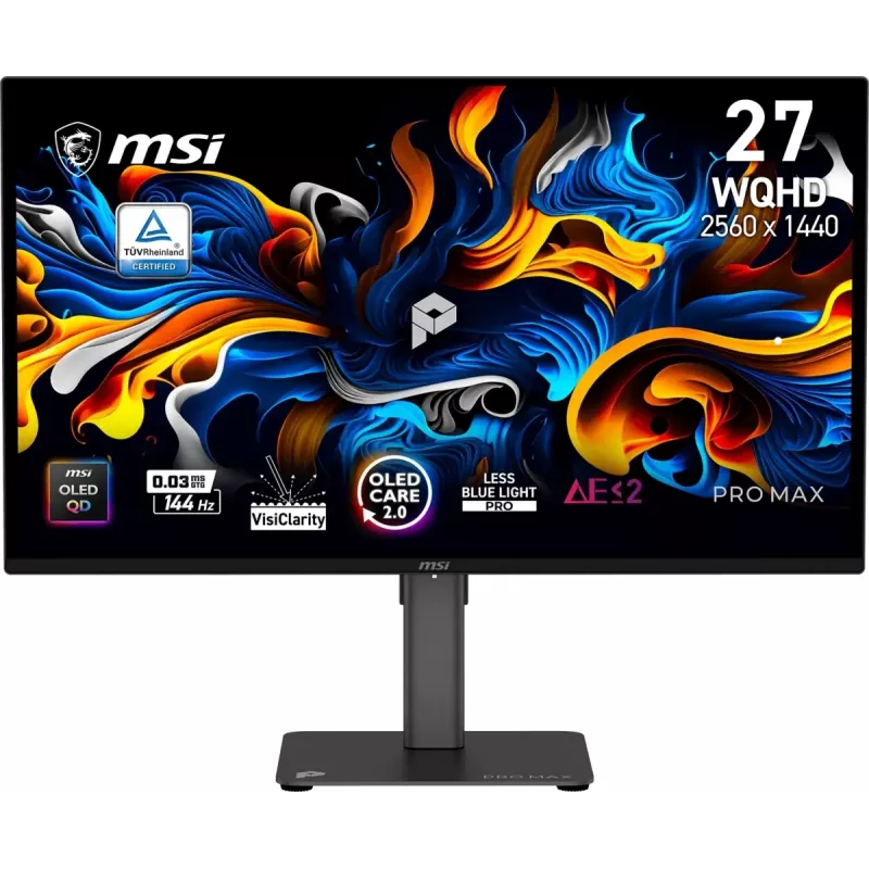 Монитор MSI 26.5" Max 271QPX14G черный QD OLED LED 16:9 HDMI M/M матовая HAS Piv 1500000:1 250cd 178гр/178гр 2650x1440 144Hz FreeSync Premium Pro DP WQ USB 8кг