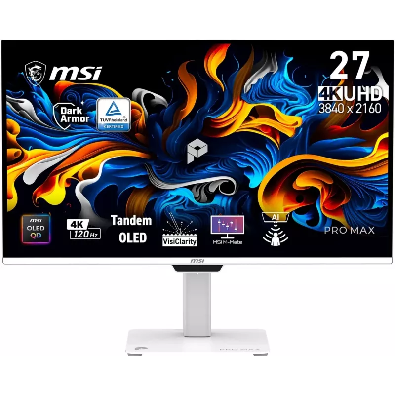 Монитор MSI 26.5" Max 271UPXW12G белый QD OLED LED 16:9 HDMI M/M матовая HAS Piv 250cd 178гр/178гр 3840x2160 120Hz FreeSync Premium Pro DP 4K USB 6.6кг