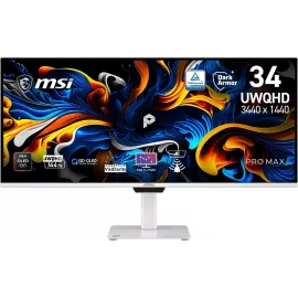 Монитор MSI 34" Max 341QPXW14G белый QD OLED LED 21:9 HDMI M/M полуматовая HAS Piv 250cd 178гр/178гр 3440x1440 144Hz FreeSync Premium Pro DP UW USB 8.9кг
