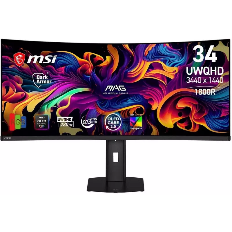 Монитор MSI 34" MPG 341CQP QD-OLED X28 черный QD OLED LED 21:9 HDMI матовая HAS 1500000:1 300cd 178гр/178гр 3440x1440 280Hz G-Sync FreeSync Premium Pro DP UW USB 9.5кг