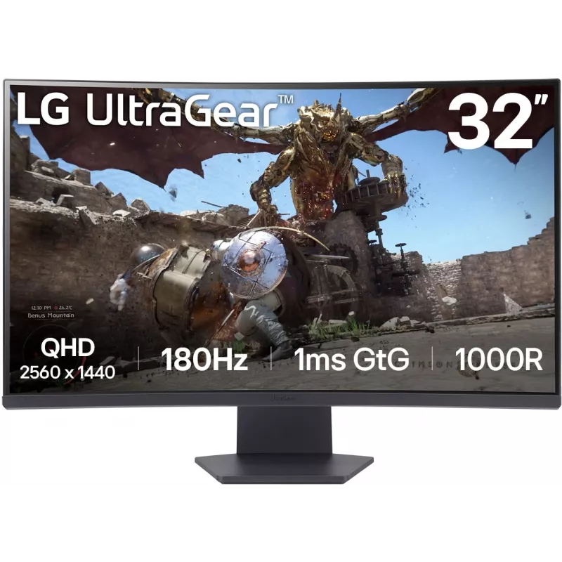 Монитор LG 31.5" UltraGear 32GS60QC-B черный VA LED 16:9 HDMI матовая 3000:1 300cd 178гр/178гр 2560x1440 180Hz FreeSync DP WQ HD 2K (1440p) 7.2кг