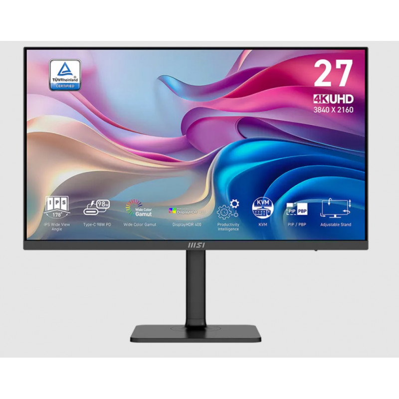 МОНИТОР 27" MSI Modern MD272UPHG Black с поворотом экрана (IPS, 3840x2160, 60Hz, 4ms, 178°/178°, 400 cd/m², 1000:1, +2x 