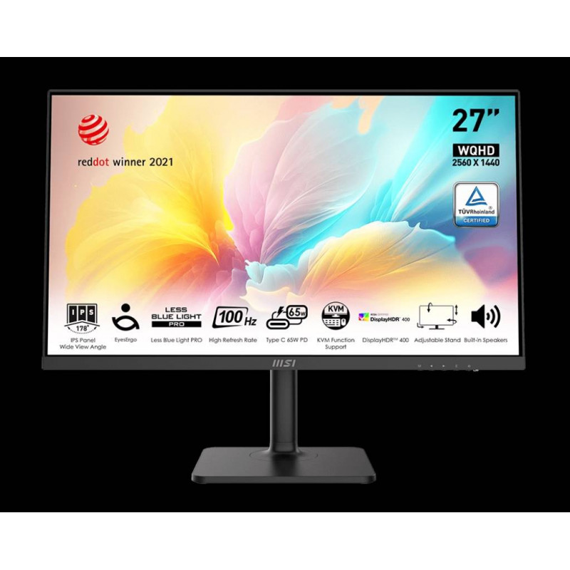 МОНИТОР 27" MSI Modern MD272QXP Black с поворотом экрана (IPS, 2560x1440, 100Hz, 4ms, 178°/178°, 400 cd/m², 1000:1)