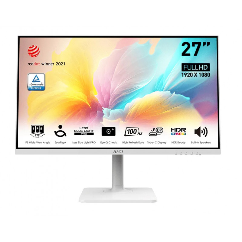 МОНИТОР 27" MSI Modern MD2712PW White (IPS, 1920x1080, 100Hz, 1ms, 178°/178°, 300 cd/m², 1000:1, +HDMI, +USB Type-C) 