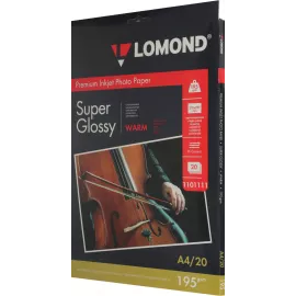 Фотобумага Lomond 1101111 A4/195г/м2/20л./тепло-белый супер глянец для струйной печати
