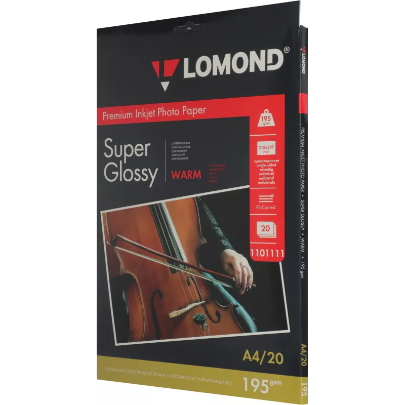 Фотобумага Lomond 1101111 A4/195г/м2/20л./тепло-белый супер глянец для струйной печати