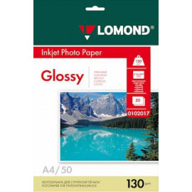 Фотобумага LOMOND Односторонняя Глянцевая, 130г/м2, A4 (21X29,7см) 50л. для струйной печати. 