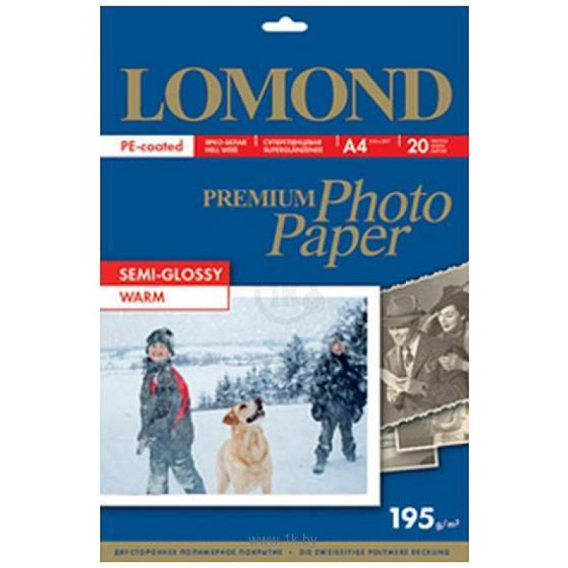 Фотобумага ПРЕМИУМ для стр.печати LOMOND А4, 195 г/м2 односторонняя Warm Semi- Glossy (20л)