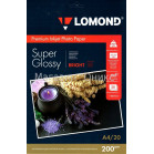 Фотобумага LOMOND суперглянцевая ярко-белая (Super Glossy Bright) микропористая, 200/A4/20л.