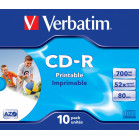 Диск CD-R Verbatim 700Mb 52x Jewel case (10шт) Printable (43325)