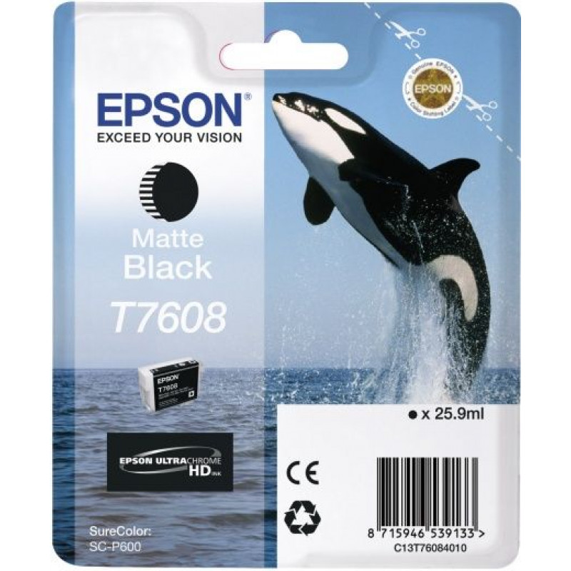 Картридж струйный Epson T7608 C13T76084010 черный матовый (1100стр.) (25.9мл) для Epson SureColor SC-P600