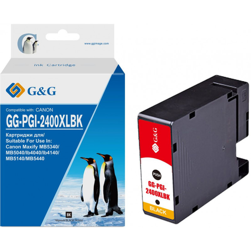 Картридж струйный G&G GG-PGI-2400XLBK PGI-2400XL BK черный (74.6мл) для Canon Maxify iB4040/iB4140/МВ5040/MB5140/МВ5340/MB5440