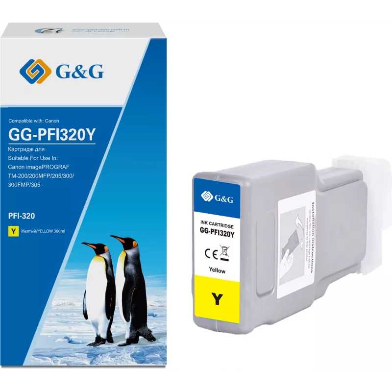 Картридж струйный G&G GG-PFI320Y PFI-320Y желтый (300мл) для Canon imagePROGRAF TM-200/200MFP/205/300/300MFP/305