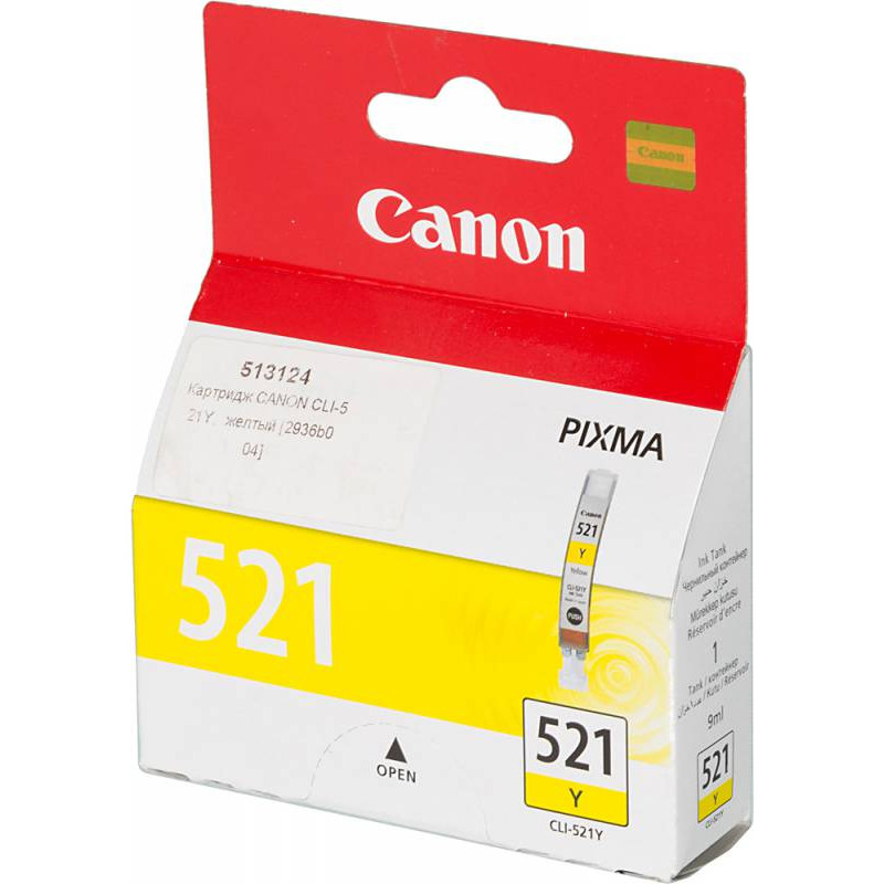 Картридж струйный Canon CLI-521Y 2936B004 желтый для Canon iP3600/4600/4700/MP540/550/560/620/630/640/980/990/MX860