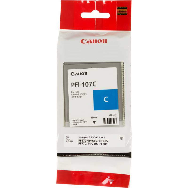 Картридж струйный Canon PFI-107C 6706B001 голубой (130мл) для Canon iP F680/685/780/785