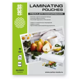 Пленка для ламинирования Cactus 80мкм A6 (100шт) глянцевая 111x154мм CS-LPGА680100