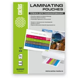 Пленка для ламинирования Cactus 125мкм A6 (100шт) глянцевая 111x154мм CS-LPGА6125100