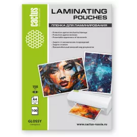 Пленка для ламинирования Cactus 150мкм A4 (100шт) глянцевая 216x303мм CS-LPGА4150100