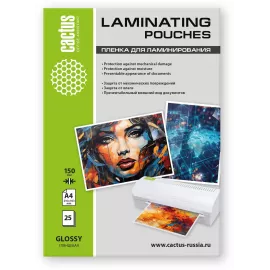 Пленка для ламинирования Cactus 150мкм A4 (25шт) глянцевая 216x303мм CS-LPGА415025