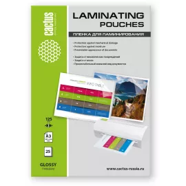 Пленка для ламинирования Cactus 125мкм A3 (25шт) глянцевая 303x426мм CS-LPGА312525