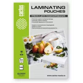 Пленка для ламинирования Cactus 80мкм A3 (100шт) глянцевая 303x426мм CS-LPGА380100