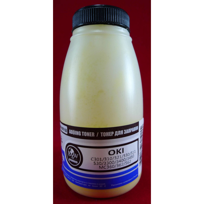 Тонер OKI C301/310/321/330/511/530/3300/3400/3450, MC360/362/562 Yellow (фл. 50г) B&W Premium Tomoegawa фас.Россия