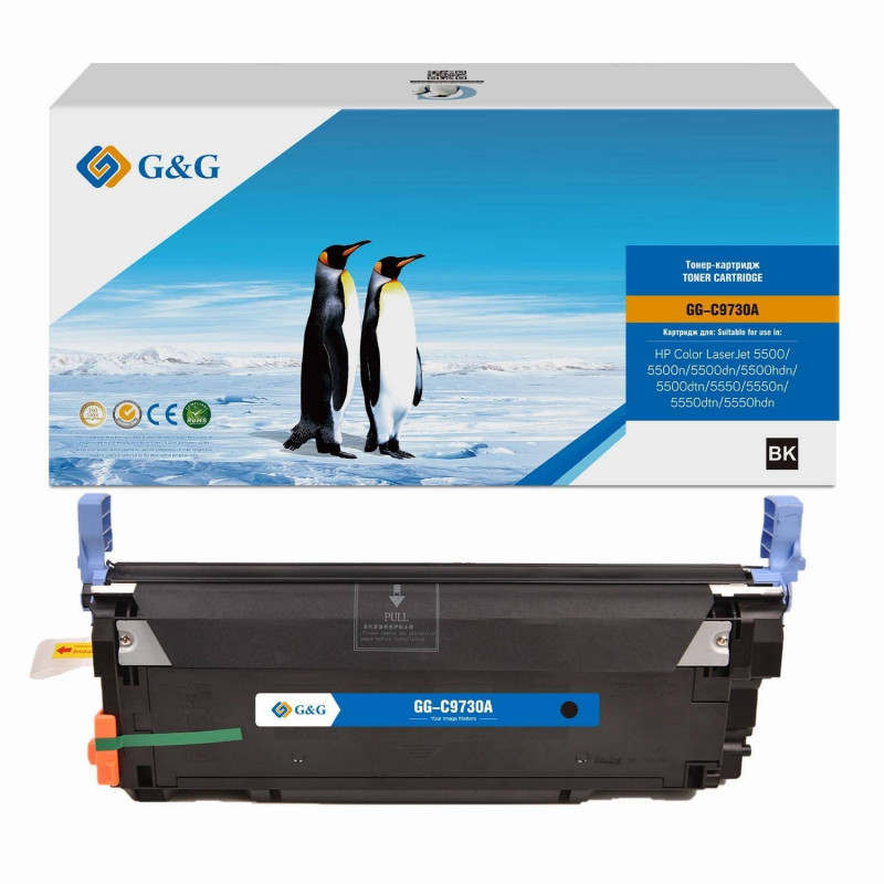 Картридж G&G, аналог HP C9730A черный 13k с чипом