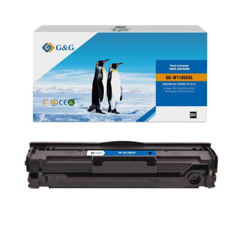 Картридж G&G, аналог HP W1106A/106A (увеличенной емкости) черный 5k с чипом