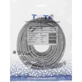 Патч-корд Lanmaster TWT-45-45-15-GY UTP RJ-45 вил.-вилка RJ-45 кат.5E 15м серый ПВХ (уп.:1шт)