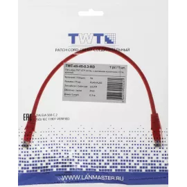 Патч-корд Lanmaster TWT-45-45-0.3-RD RJ-45 вил.-вилка RJ-45 кат.5E 0.3м красный ПВХ (уп.:1шт)