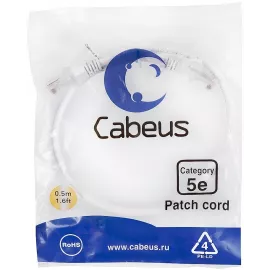 Патч-корд Cabeus PC-UTP-RJ45-CAT.5E-0.5M-WH U/UTP RJ-45 вил.-вилка RJ-45 кат.5E 0.5м белый ПВХ
