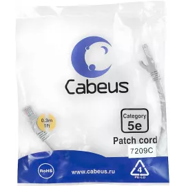 Патч-корд Cabeus PC-UTP-RJ45-CAT.5E-0.3M U/UTP RJ-45 вил.-вилка RJ-45 кат.5E 0.3м серый ПВХ